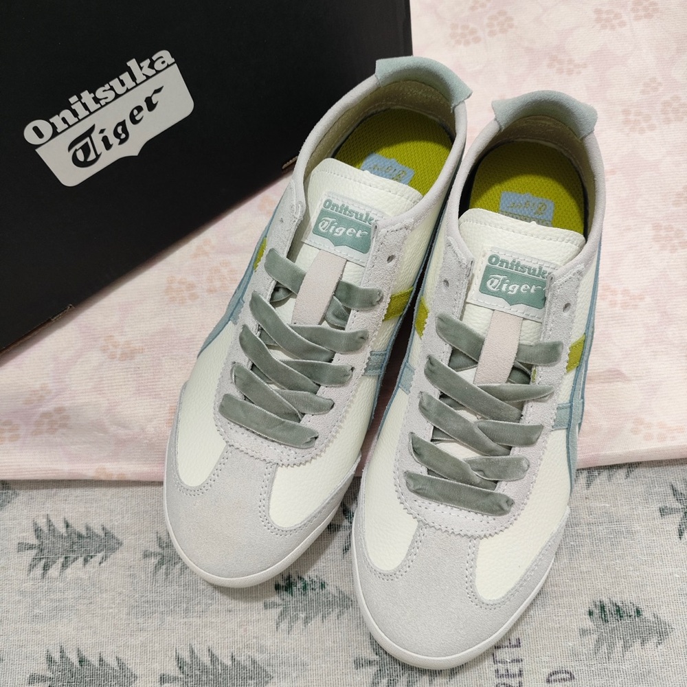Onitsuka Tiger by Asics White and Light Green Low-Top Sneakers